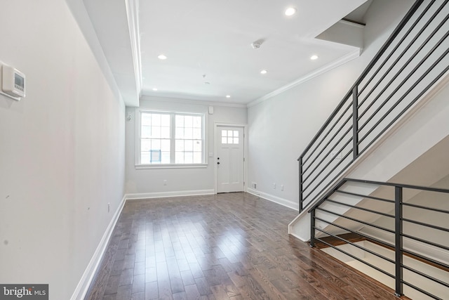 2326 Gerritt St, Philadelphia, PA 19146 - foyer entrance with ornamental molding, stairs, baseboards, recessed lighting, and dark wood finished floors