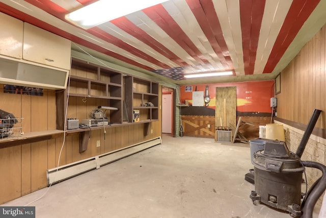 350 E Derry Rd, Hershey, PA 17033 - below grade area with a baseboard heating unit and wood walls