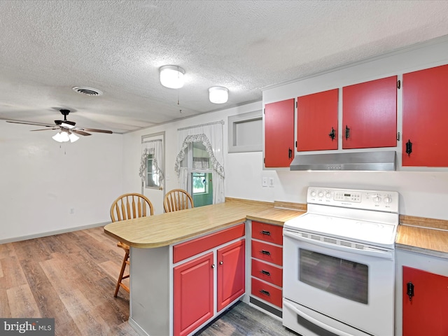 917 Houtztown Rd, Myerstown, PA 17067 - kitchen featuring red cabinetry, visible vents, white electric stove, and under cabinet range hood
