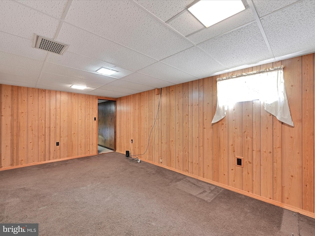 917 Houtztown Rd, Myerstown, PA 17067 - below grade area featuring carpet floors, wooden walls, visible vents, and a drop ceiling