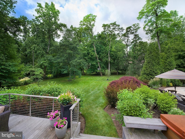 view of yard with a wooden deck