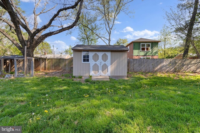 view of shed featuring a fenced backyard