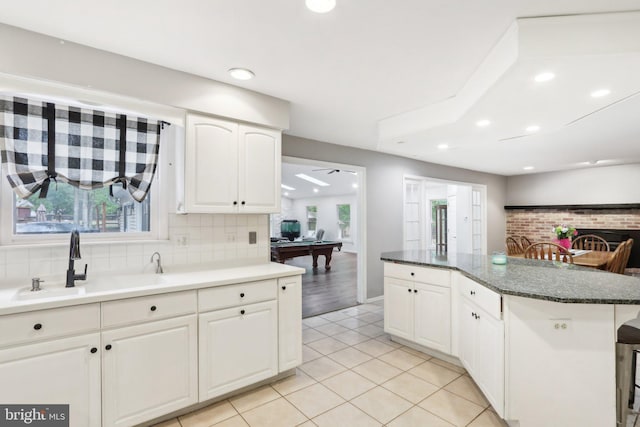 595 Tabernacle Rd, Medford, NJ 08055 - kitchen with a sink, tasteful backsplash, white cabinetry, plenty of natural light, and recessed lighting