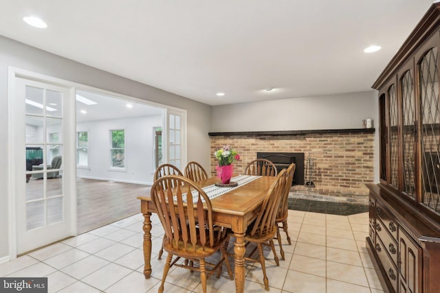 595 Tabernacle Rd, Medford, NJ 08055 - dining area featuring light tile patterned flooring, recessed lighting, and a fireplace
