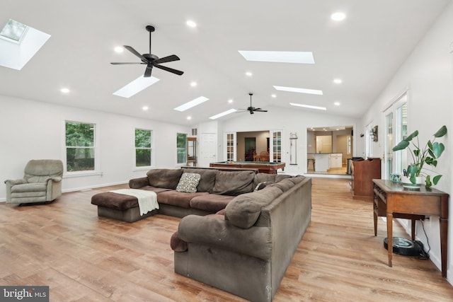 595 Tabernacle Rd, Medford, NJ 08055 - living room with a skylight, billiards, lofted ceiling, light wood-style floors, and recessed lighting