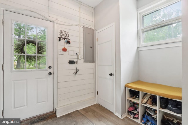 595 Tabernacle Rd, Medford, NJ 08055 - doorway to outside featuring electric panel, plenty of natural light, and wood finished floors