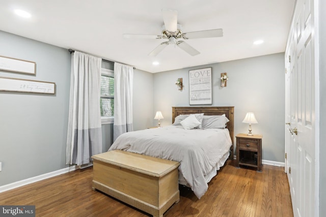595 Tabernacle Rd, Medford, NJ 08055 - bedroom with baseboards, wood finished floors, recessed lighting, and a ceiling fan