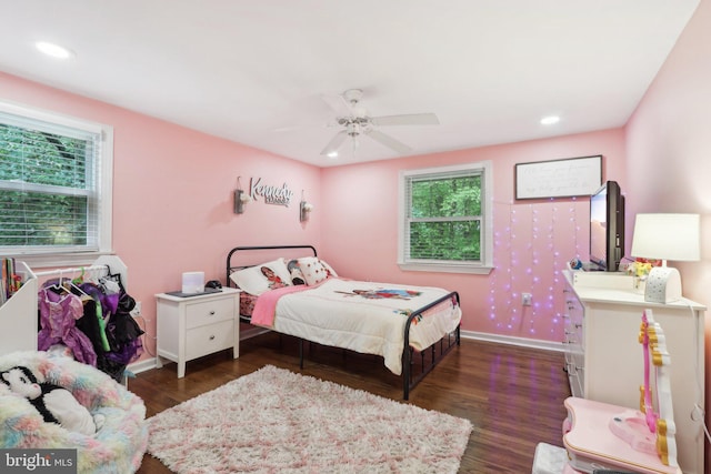 595 Tabernacle Rd, Medford, NJ 08055 - bedroom with baseboards, recessed lighting, wood finished floors, and ceiling fan