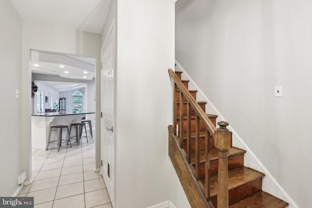 595 Tabernacle Rd, Medford, NJ 08055 - staircase featuring tile patterned floors, baseboards, and recessed lighting
