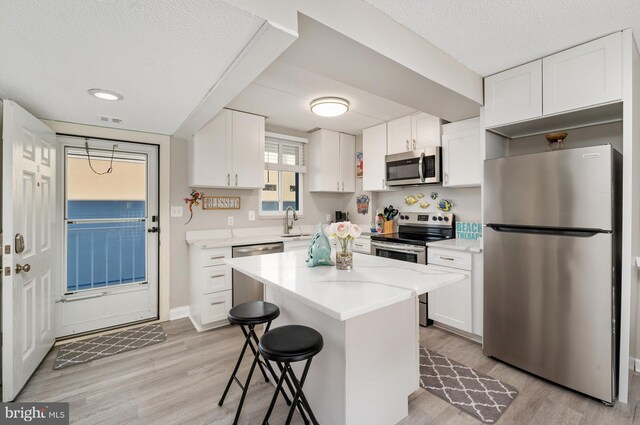4711 Coastal Hwy Unit 441, Ocean City, MD 21842 - kitchen featuring stainless steel appliances, white cabinetry, a sink, and light wood-style flooring