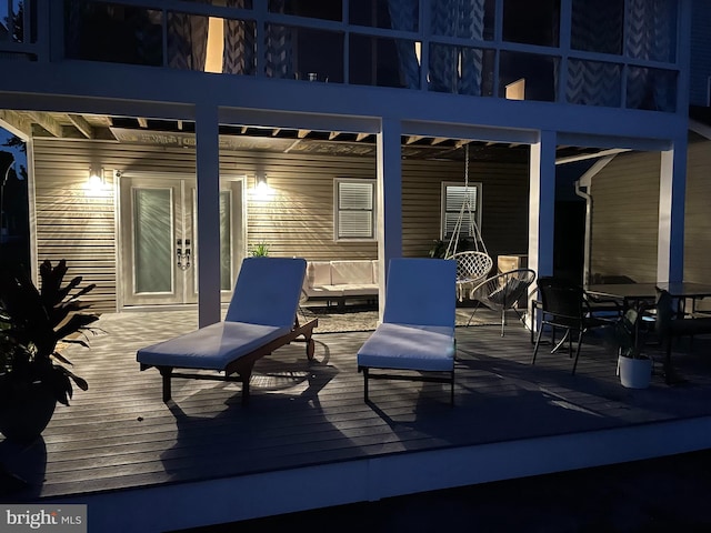 13295 Rollie Road E Rd, Bishopville, MD 21813 - wooden deck with outdoor dining space and french doors