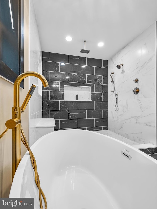13295 Rollie Road E Rd, Bishopville, MD 21813 - bathroom with a freestanding bath, a shower, and recessed lighting