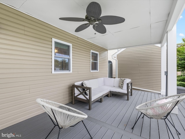13295 Rollie Road E Rd, Bishopville, MD 21813 - wooden deck featuring a ceiling fan and an outdoor hangout area
