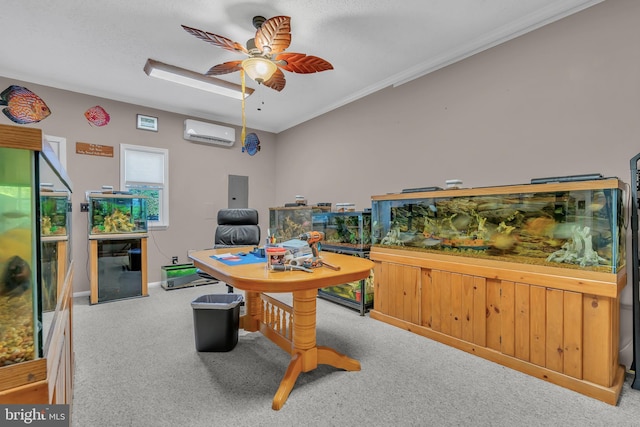 429 Thomas Ave, Little Egg Harbor Twp, NJ 08087 - playroom featuring ceiling fan, ornamental molding, a wall mounted AC, and carpet floors