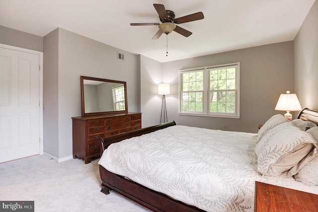 9504 Broome Ct, Vienna, VA 22182 - bedroom with light carpet, a ceiling fan, and baseboards