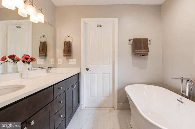 9504 Broome Ct, Vienna, VA 22182 - full bathroom with marble finish floors, a soaking tub, and double vanity
