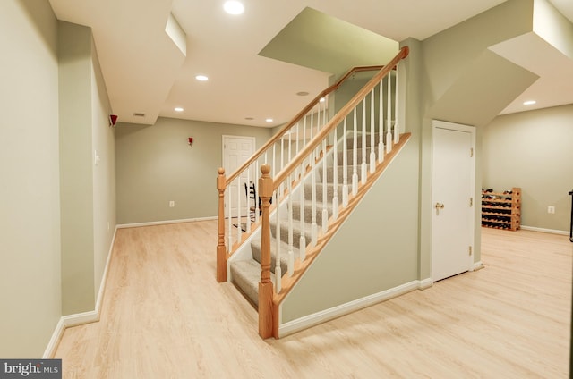9504 Broome Ct, Vienna, VA 22182 - stairway featuring wood finished floors, recessed lighting, and baseboards