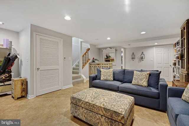 7228 Lensfield Ct, Alexandria, VA 22315 - living area with stairs and recessed lighting