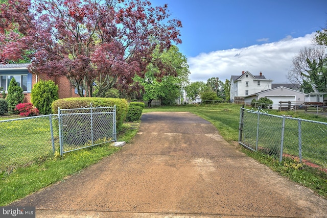 view of asphalt driveway with a gated entry and a gate