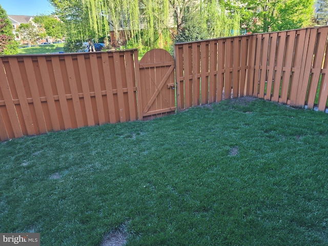 view of yard with fence private yard and a gate