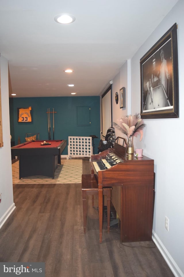 1716 Pebble Beach Dr, Bowie, MD 20721 - game room with billiards, baseboards, recessed lighting, and wood finished floors