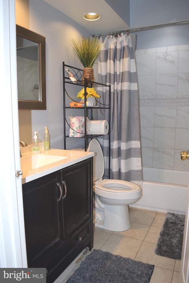 1716 Pebble Beach Dr, Bowie, MD 20721 - full bath featuring tile patterned flooring, shower / bath combo, vanity, toilet, and recessed lighting