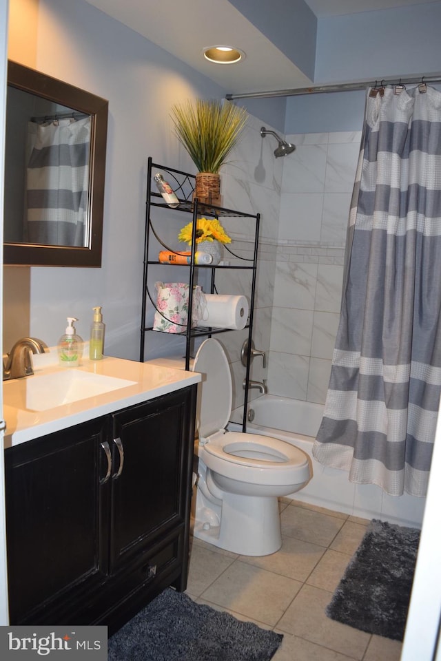 1716 Pebble Beach Dr, Bowie, MD 20721 - full bathroom featuring tile patterned floors, vanity, toilet, shower / tub combo with curtain, and recessed lighting