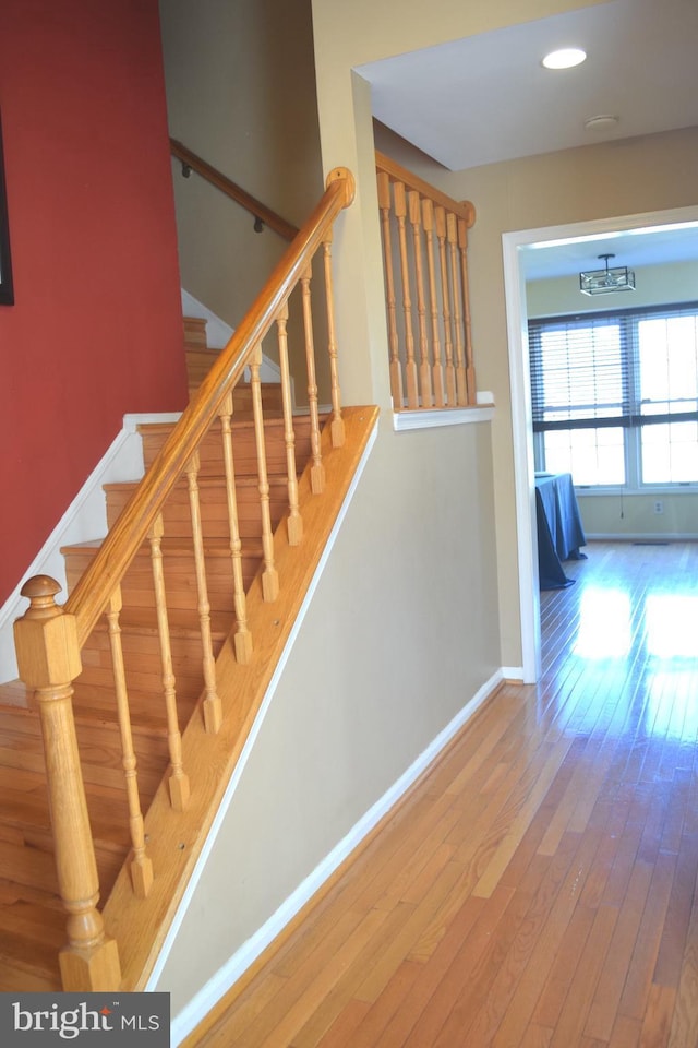 1716 Pebble Beach Dr, Bowie, MD 20721 - stairs with wood-type flooring, recessed lighting, and baseboards
