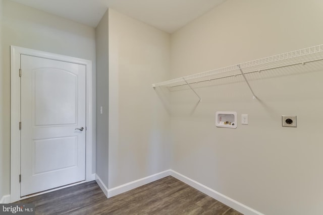 7826 Sugar Maple Dr, Milford, DE 19963 - clothes washing area featuring laundry area, baseboards, hookup for a washing machine, dark wood-style floors, and electric dryer hookup
