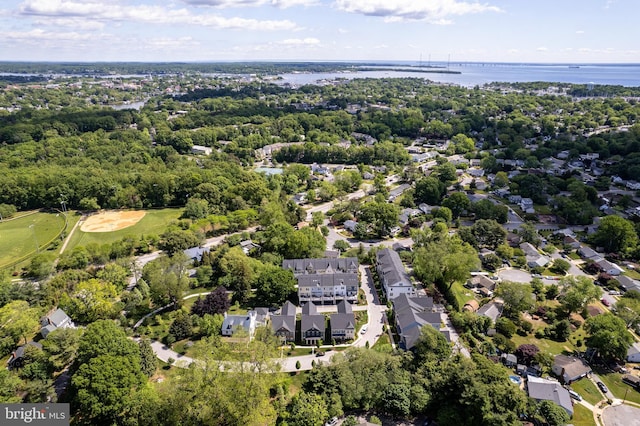 52 Primrose Hill Ln, Annapolis, MD 21403 - aerial view of property's location with a large body of water, nearby suburban area, and a tree filled landscape