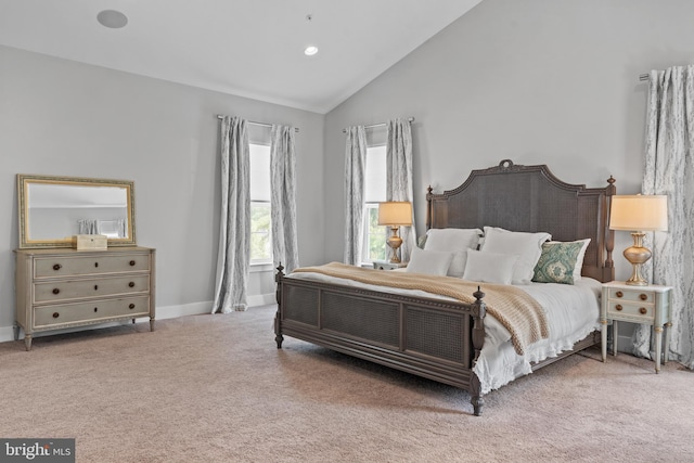 52 Primrose Hill Ln, Annapolis, MD 21403 - bedroom with carpet flooring, baseboards, high vaulted ceiling, and recessed lighting