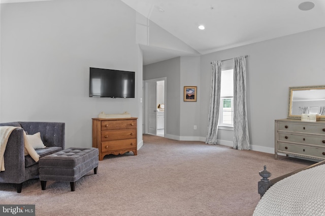 52 Primrose Hill Ln, Annapolis, MD 21403 - bedroom with light carpet, high vaulted ceiling, and baseboards