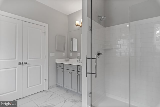 52 Primrose Hill Ln, Annapolis, MD 21403 - bathroom with marble finish flooring, a stall shower, and vanity