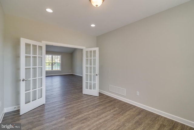 7826B Sugar Maple Dr, Milford, DE 19963 - unfurnished room featuring dark wood finished floors, french doors, recessed lighting, baseboards, and visible vents