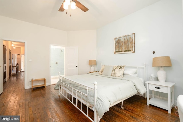 bedroom featuring ensuite bath and hardwood / wood-style floors