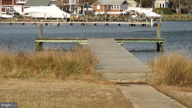 view of dock with a water view