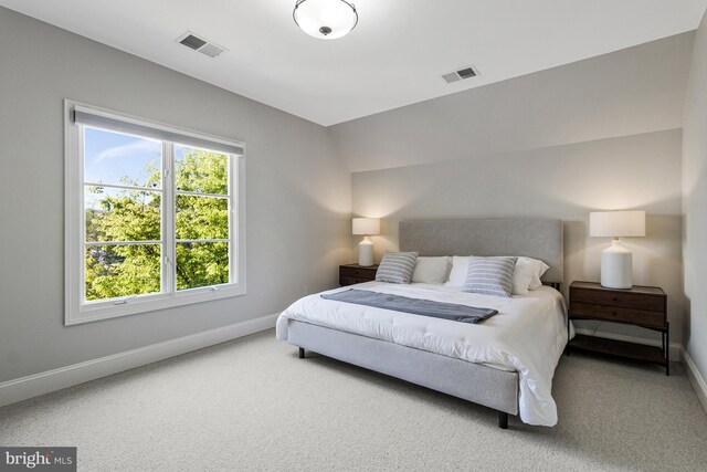 bedroom with baseboards, carpet flooring, and visible vents