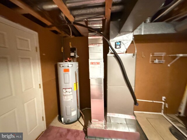 utility room with electric water heater