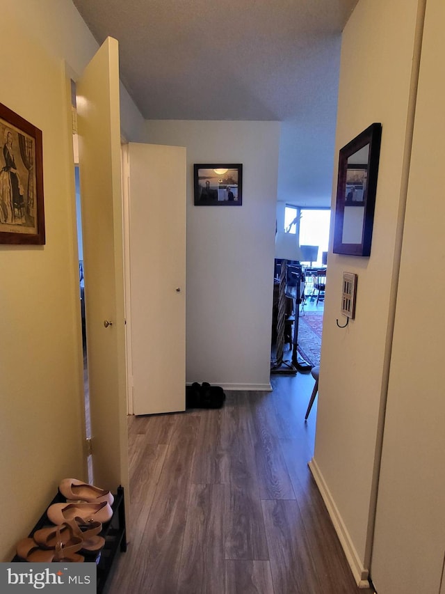 hallway featuring baseboards and wood finished floors