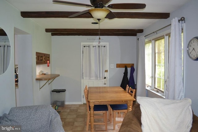 1837 Watson Rd, Abington, PA 19001 - dining space with ceiling fan, a wealth of natural light, arched walkways, and beam ceiling