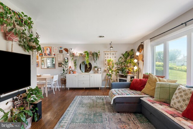 living room featuring dark wood finished floors