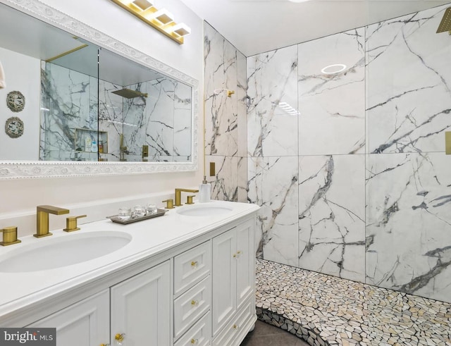11701 Locust Dale Ct, Bowie, MD 20721 - bathroom featuring a sink, a marble finish shower, and double vanity