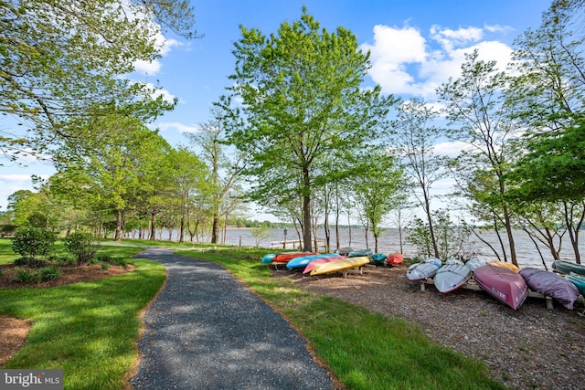 view of home's community with a water view