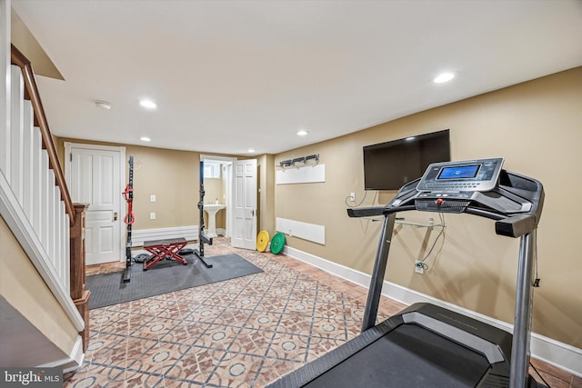 2410 S Camac St, Philadelphia, PA 19148 - workout area with recessed lighting, baseboards, and tile patterned flooring