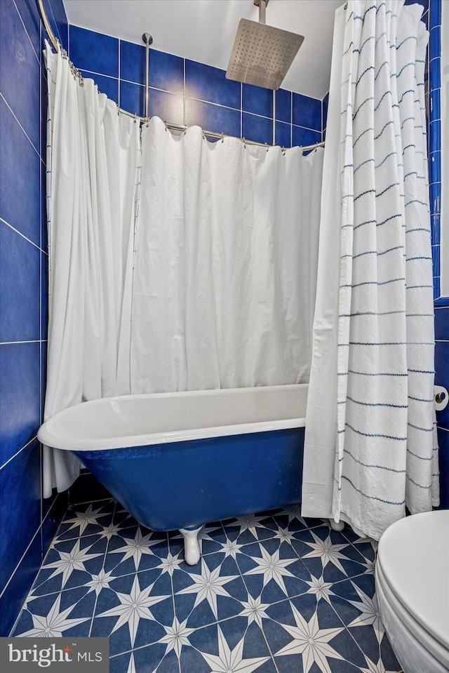 2410 S Camac St, Philadelphia, PA 19148 - full bathroom with toilet, tile patterned floors, and a combined bath / shower with rainfall shower