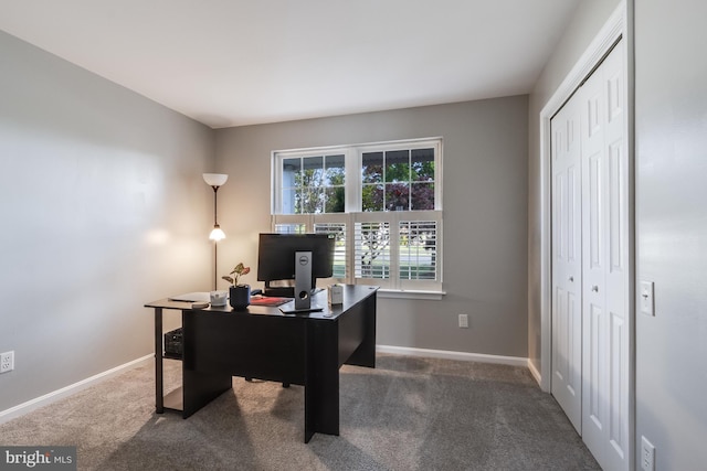 carpeted office space with baseboards