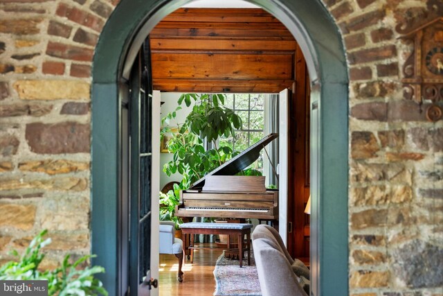 805 Evans Rd, Gwynedd Valley, PA 19437 - detailed view of arched walkways, stone siding, and brick siding