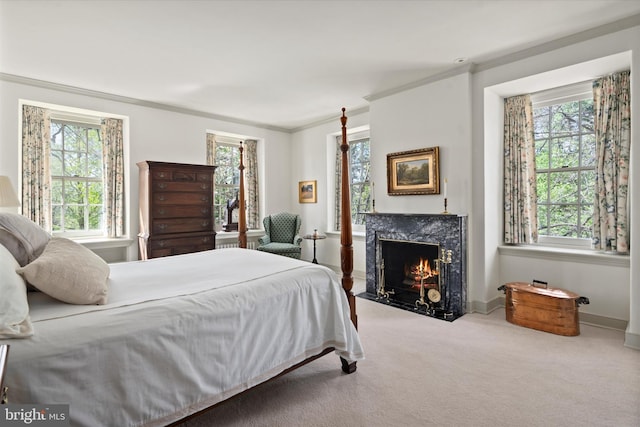 805 Evans Rd, Gwynedd Valley, PA 19437 - carpeted bedroom with multiple windows, a premium fireplace, crown molding, and baseboards