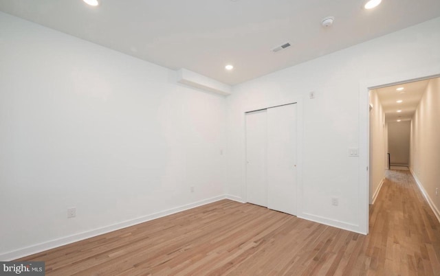 727 N 39th St, Philadelphia, PA 19104 - unfurnished bedroom with visible vents, baseboards, a closet, light wood-style floors, and recessed lighting