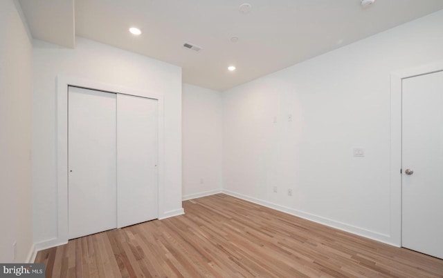 727 N 39th St, Philadelphia, PA 19104 - unfurnished bedroom featuring visible vents, a closet, baseboards, recessed lighting, and light wood finished floors